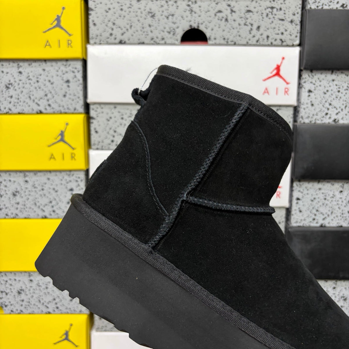 UGG Kallen Platform Ankle Boot – Suede Boot with Tonal Black Shearling Lining, Cord Lace Detail & All-Black Chunky Platform Sole in Black