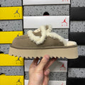 UGG Scufette Women's Shearling Platform Slide – Suede Slipper with Fluffy Shearling Strap, Shearling-Lined Footbed & Chunky Serrated Platform Sole in Sand
