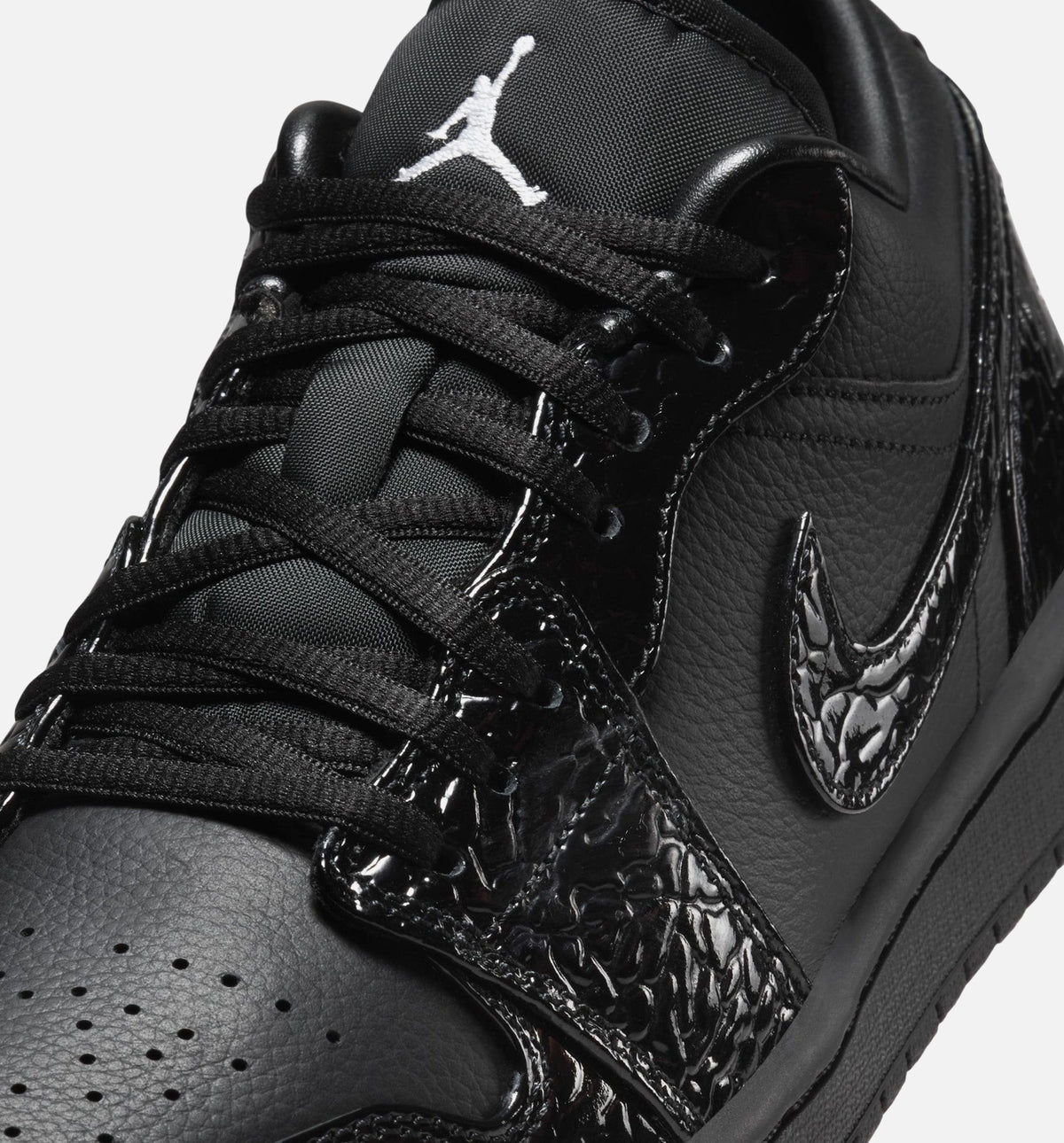 Air Jordan 1 Low Patent Elephant Women's Lifestyle Shoe – Black/White/Metallic Silver