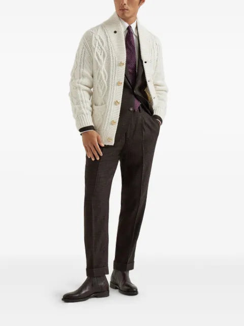 Brunello Cucinelli Cashmere feather yarn cable-knit cardigan with metal buttons