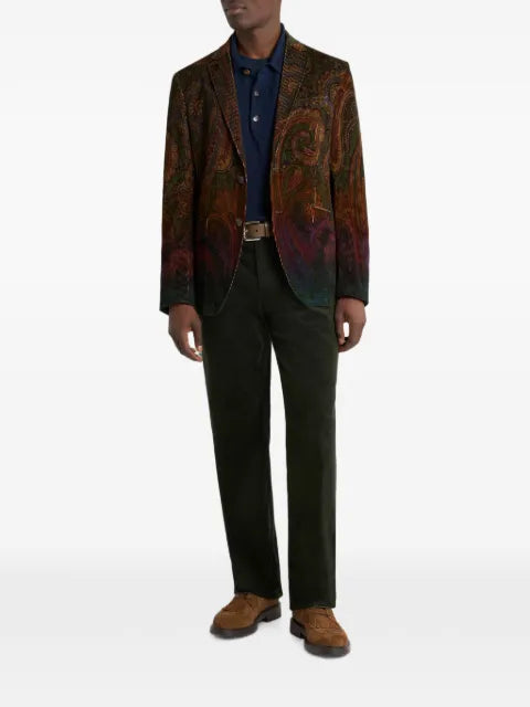 ETRO single-breasted cotton corduroy jacket with placed degradé Paisley print
