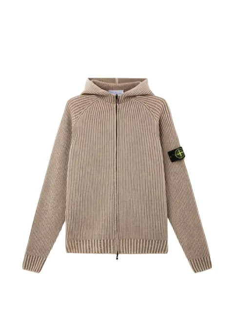 Stone Island ribbed-knit Compass-patch hoodie