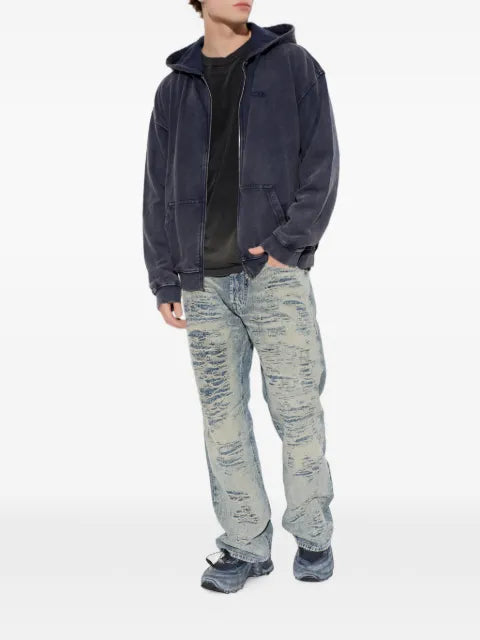 Diesel zip-up hoodie in treated cotton fleece