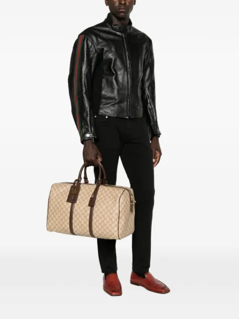 Gucci Web-stripe leather biker jacket