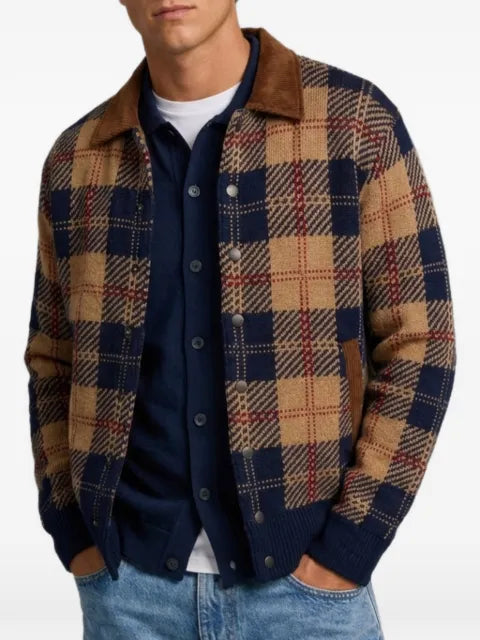Guest In Residence plaid-check corduroy-collar cardigan