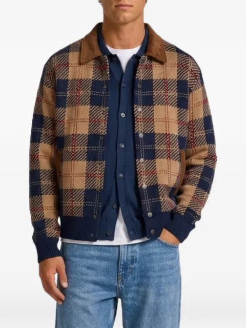 Guest In Residence plaid-check corduroy-collar cardigan