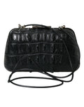 Black Exotic Skin Leather Shoulder Crossbody Box Clutch