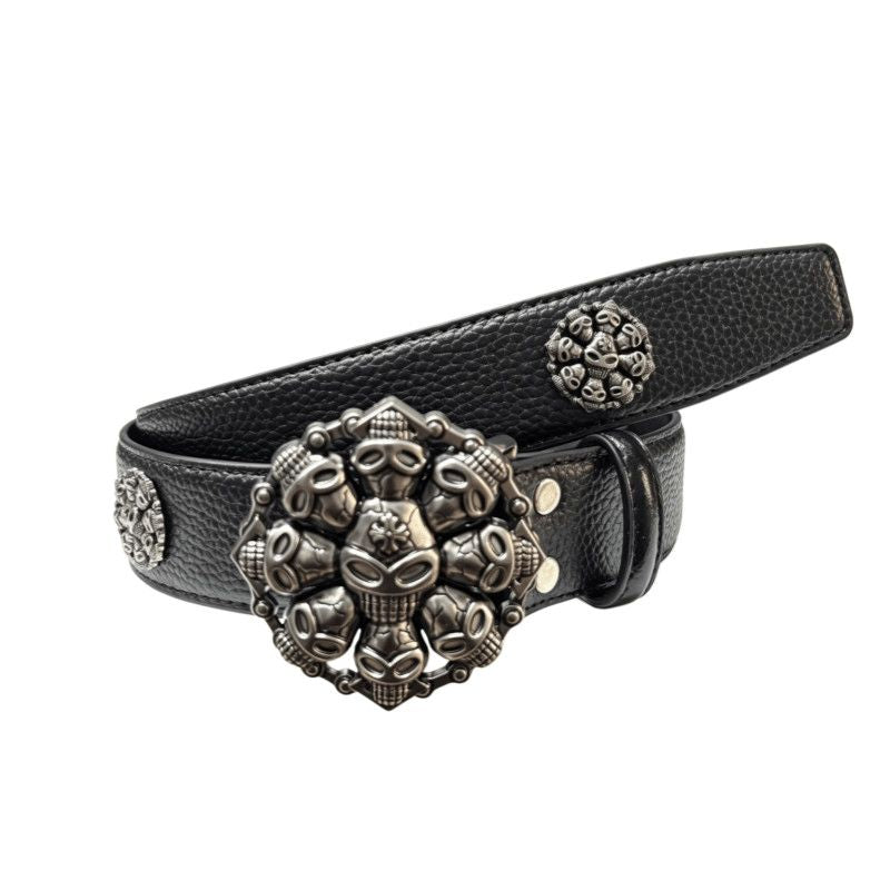 Vintage Punk Skull Mask Buckle Belt Litchi Grain Western Rivet Waist