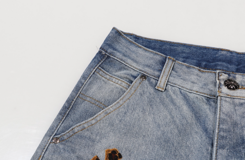Distressed Cross Patch Denim Shorts