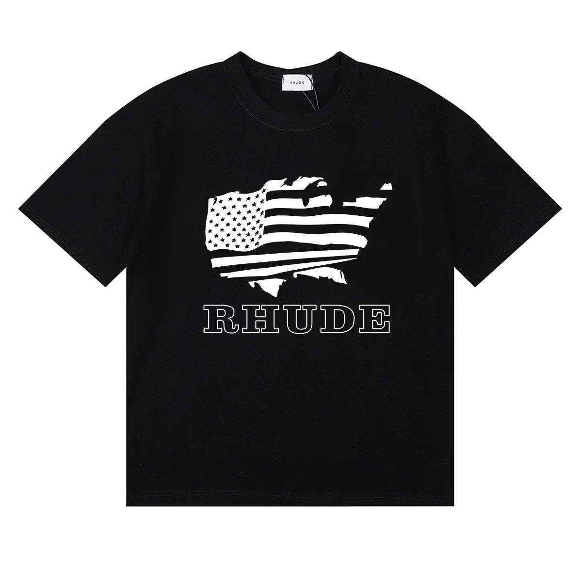 Rhude USA Map American Flag Graphic Black Oversized T‑Shirt