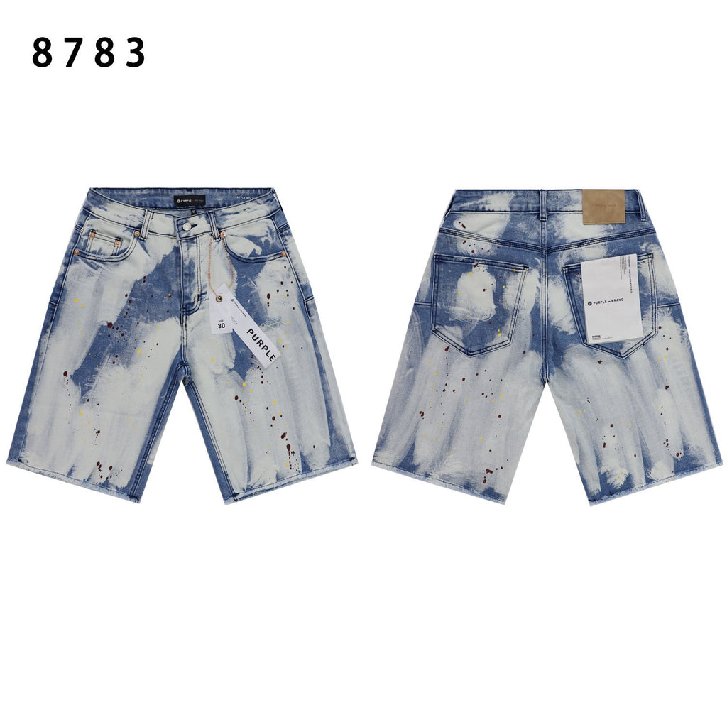 Purple Brand Brush Paint Distressed Denim Shorts Unisex