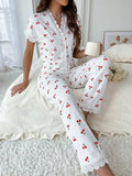 Cherry Print Full-Length Nightwear Set