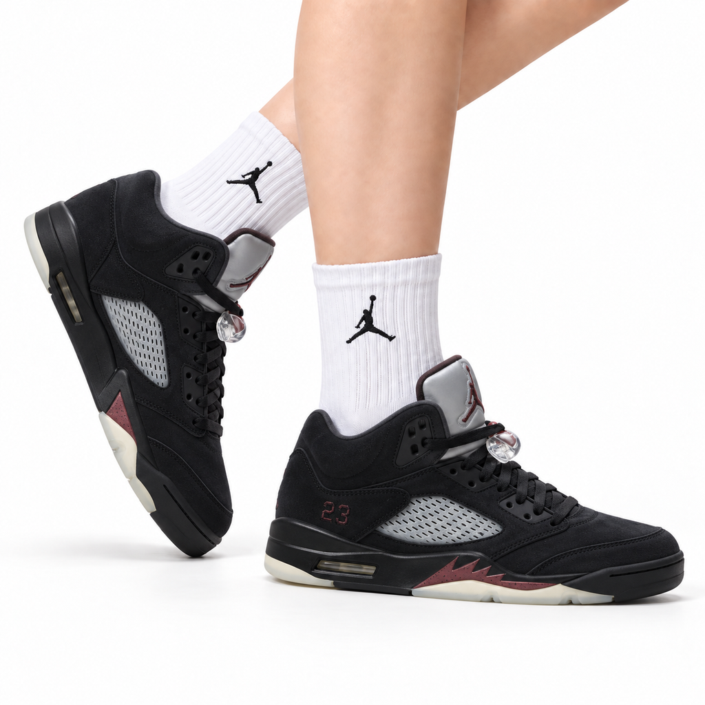 Air Jordan 5 Retro Triple Black Red Accent Sneakers