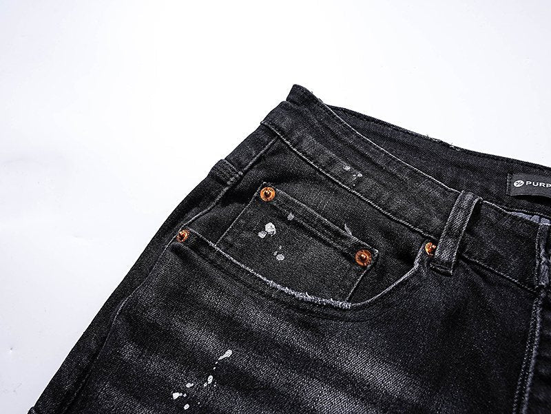 Purple Brand Black Paint Splatter Distressed Jeans