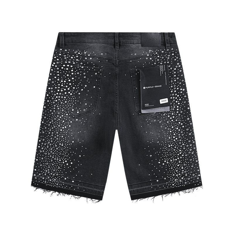 Purple Brand Rhinestone Starburst Denim Shorts