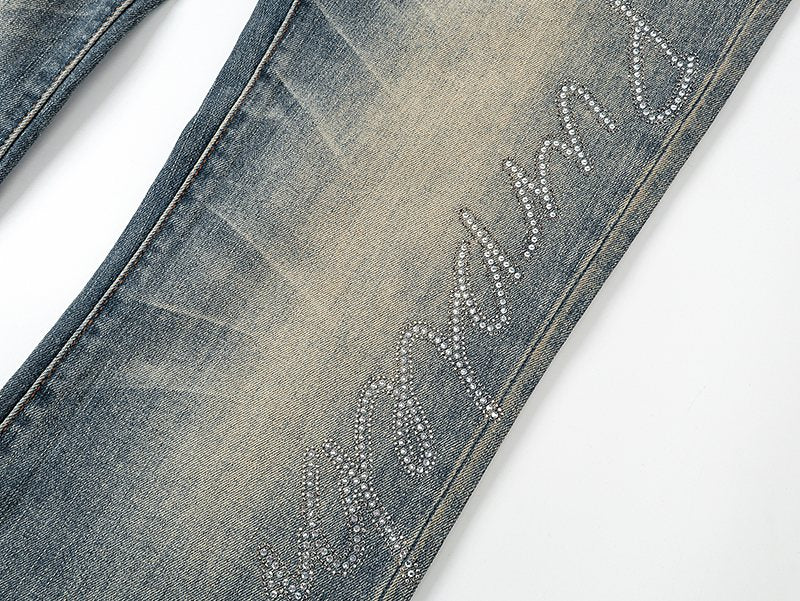 Purple Brand Rhinestone Script Flare Jeans