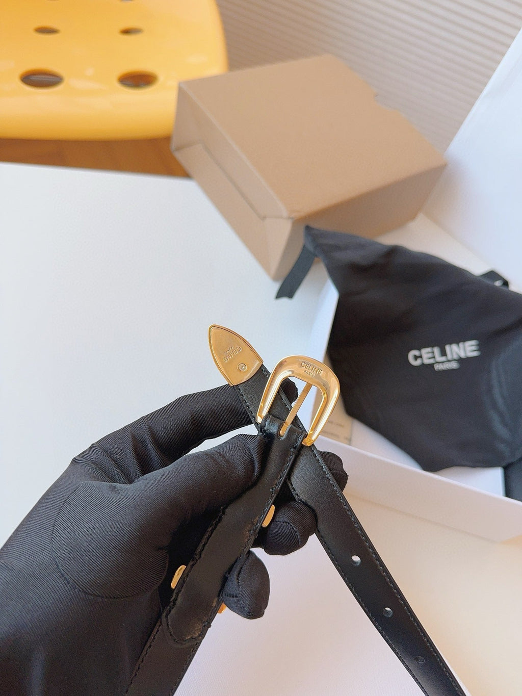 CELINE 25S SMALL 18MM WESTERN BELT IN BLACK CALFSKIN 566640