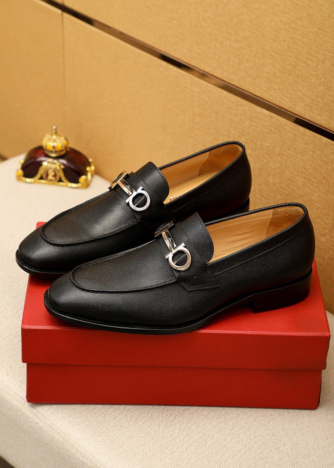 Ferragamo Black Buckle Leather Loafers - Slip-On Construction