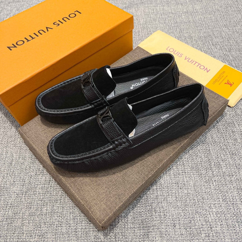 Louis Vuitton Black Textured Strap Loafers