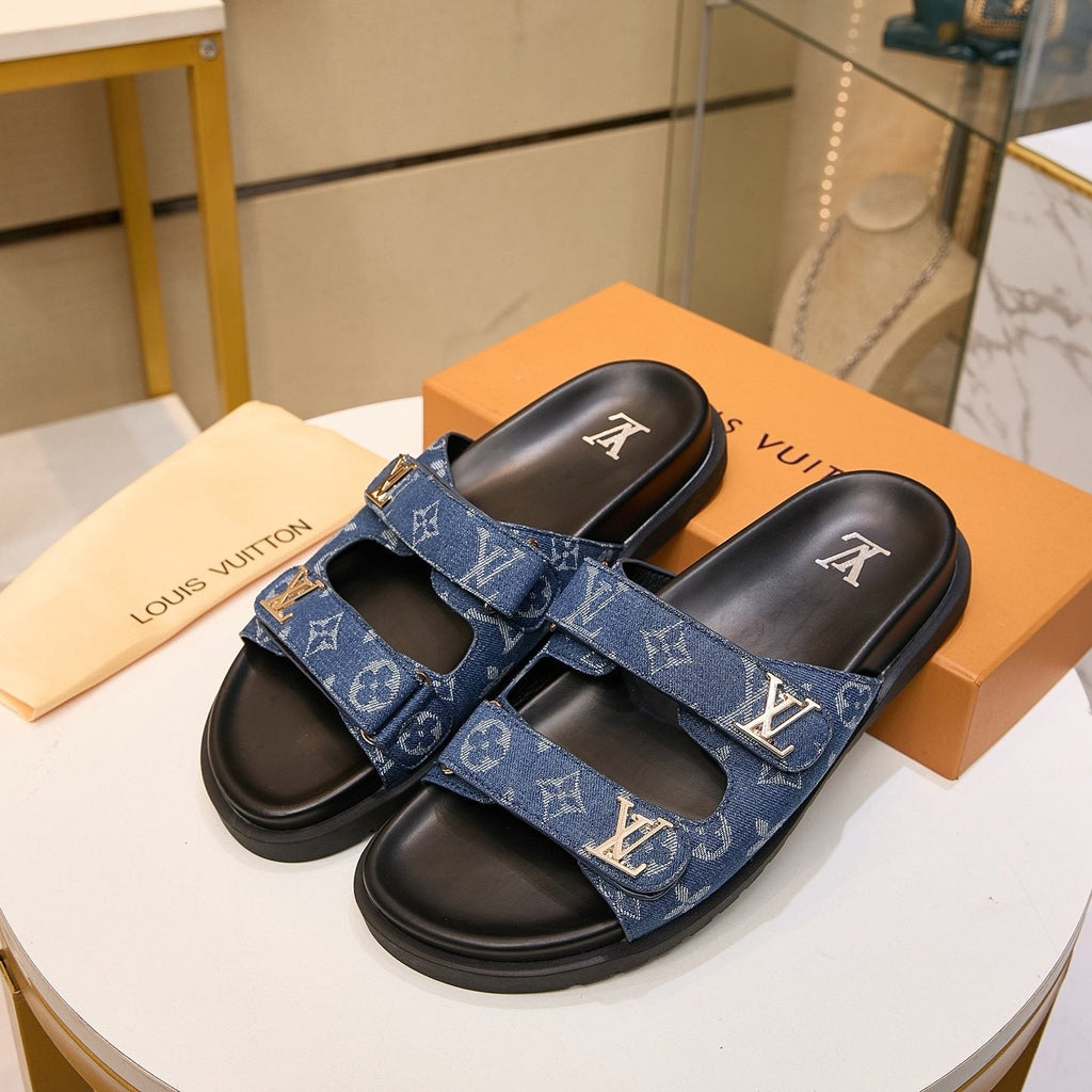 Louis Vuitton Blue Monogram Slide Sandals