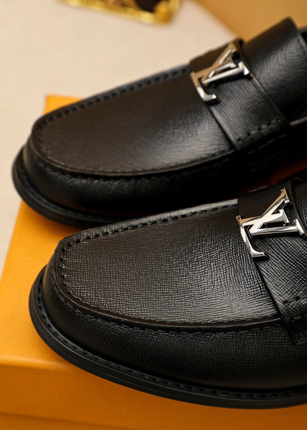 Louis Vuitton Men's Black Leather Buckle Loafers