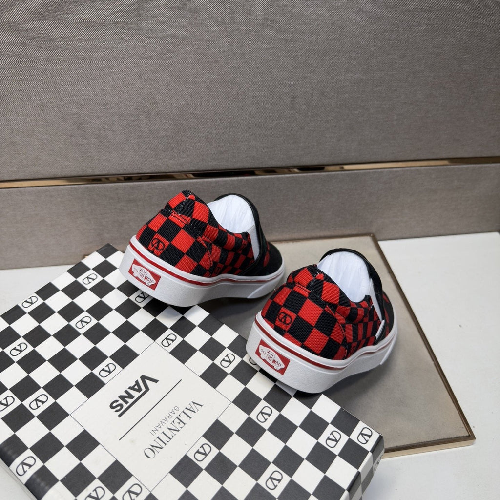 Vans Men's Cherry Checkerboard Slip-On Shoes - Black, Red & White