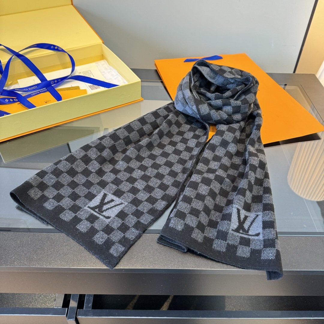 Louis Vuitton Black and Charcoal Checkerboard Scarf