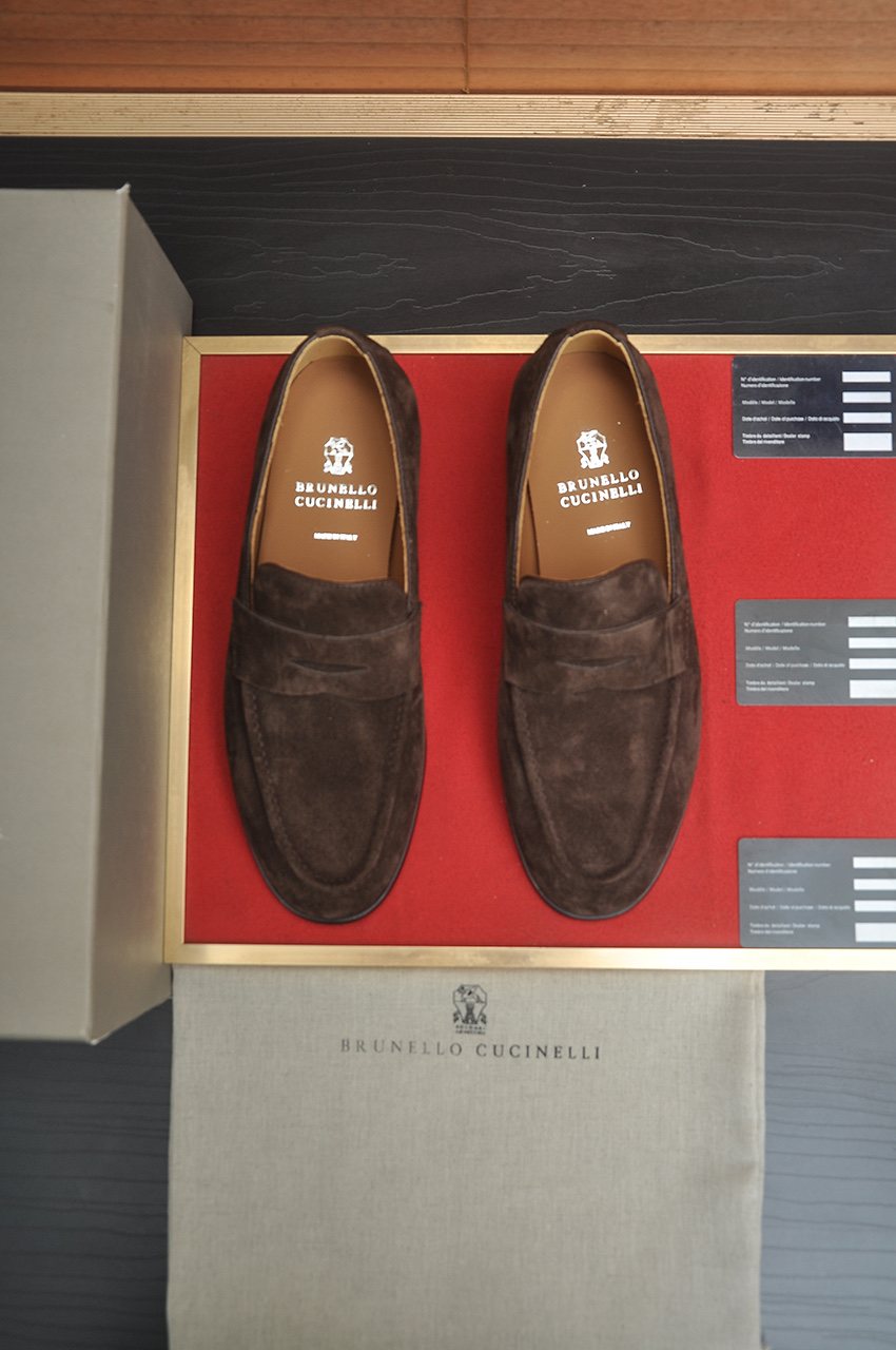 Brunello Cucinelli Men's Suede-Look Penny Loafers