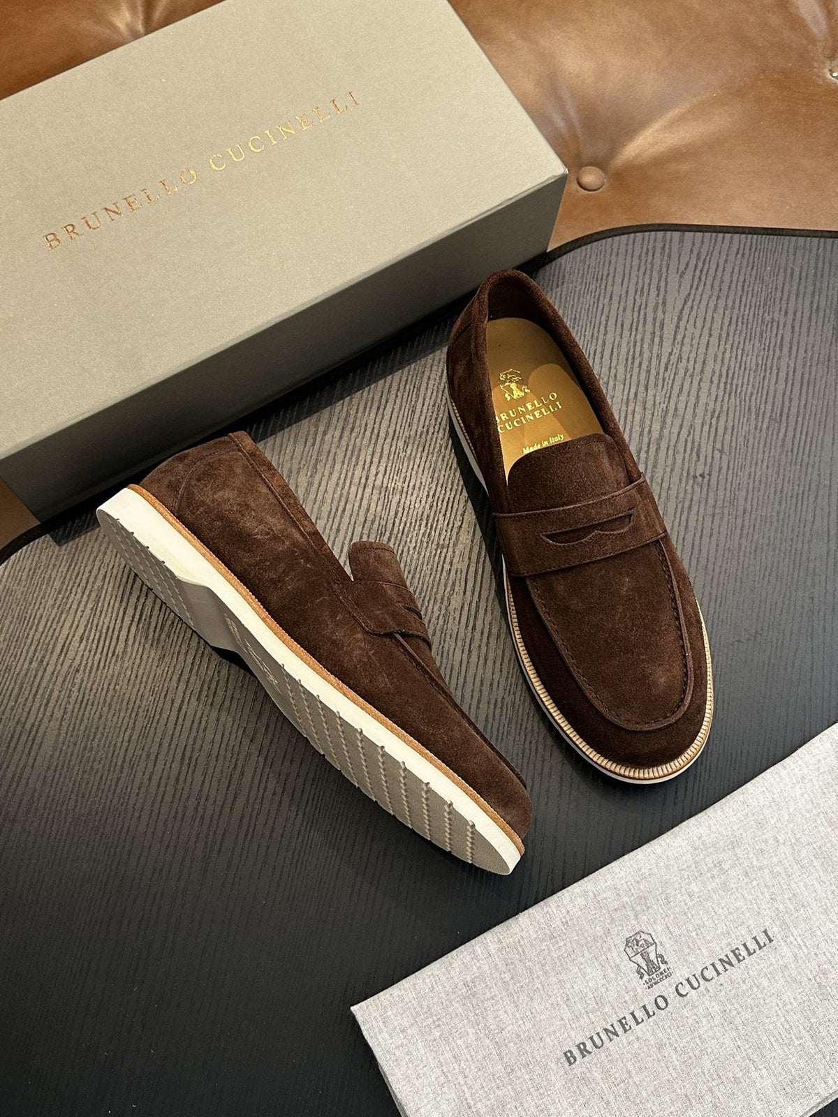 Brunello Cucinelli Suede Penny Loafers