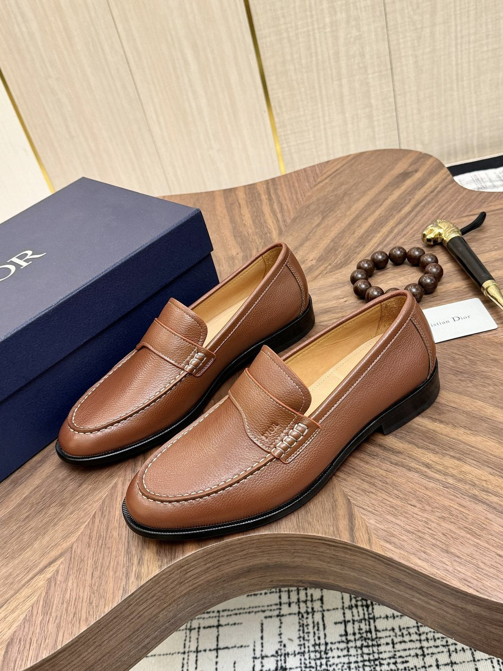 Dior Leather Moc-Toe Loafers - Stacked Heel