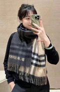 Burberry Charcoal Gray and Beige Plaid Scarf
