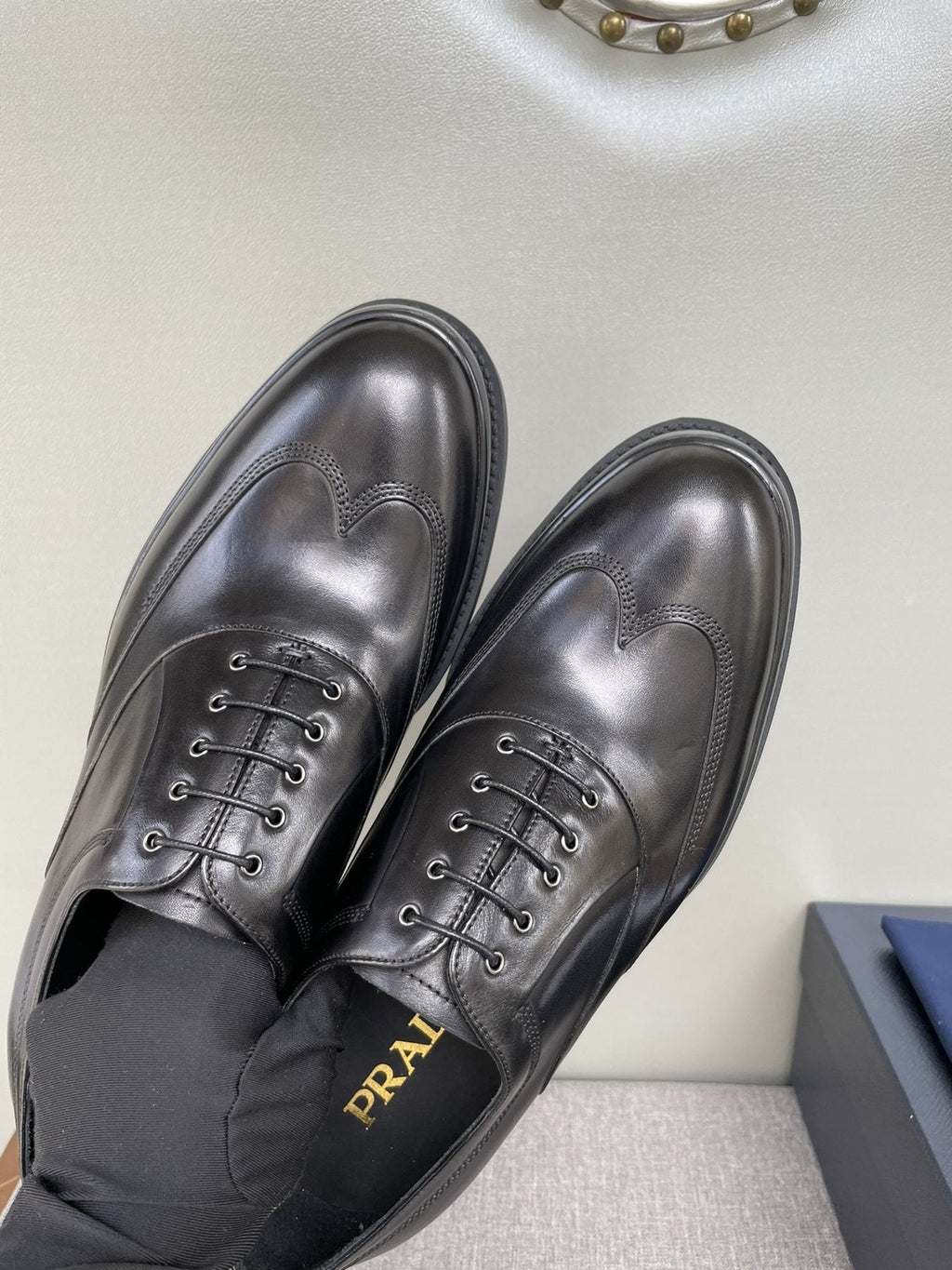 Prada Black Brogue Lace-Up Dress Shoes - Leather Lining