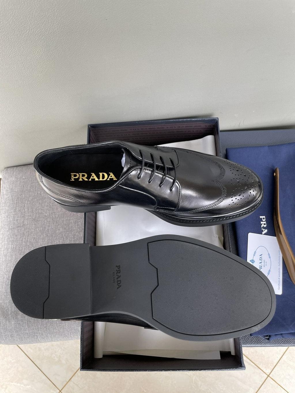 Prada Black Brogue Lace-Up Dress Shoes - Leather Lining