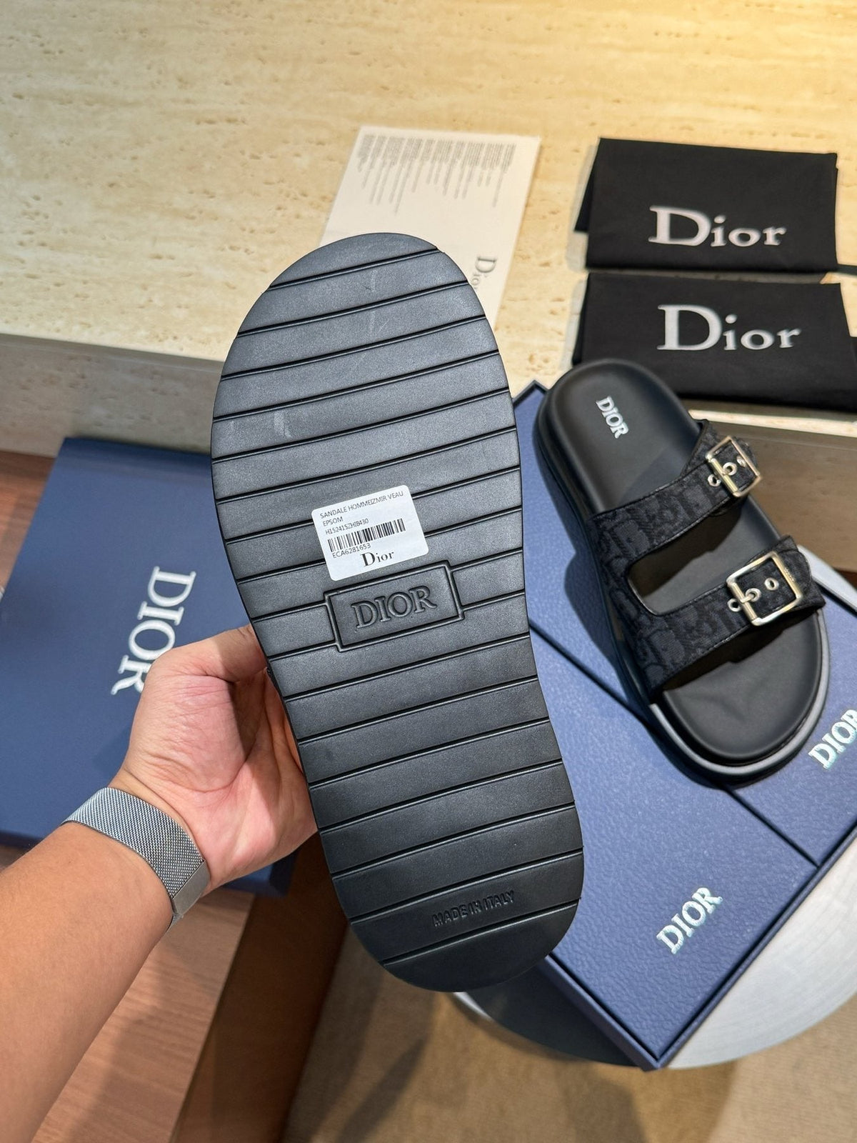 Dior Men's Aqua Buckle Slide Sandals