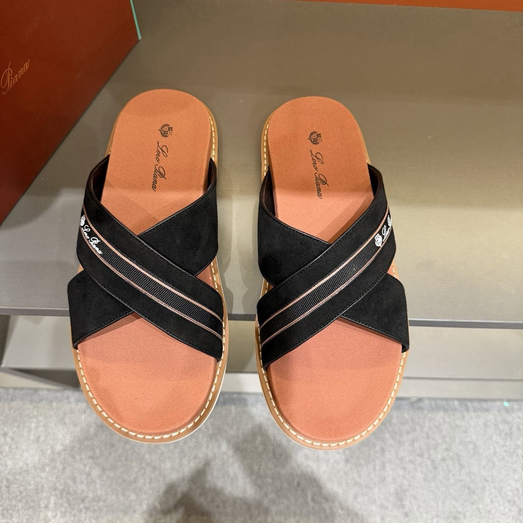 Loro Piana Men's Crisscross Slide Sandals - Cross Straps