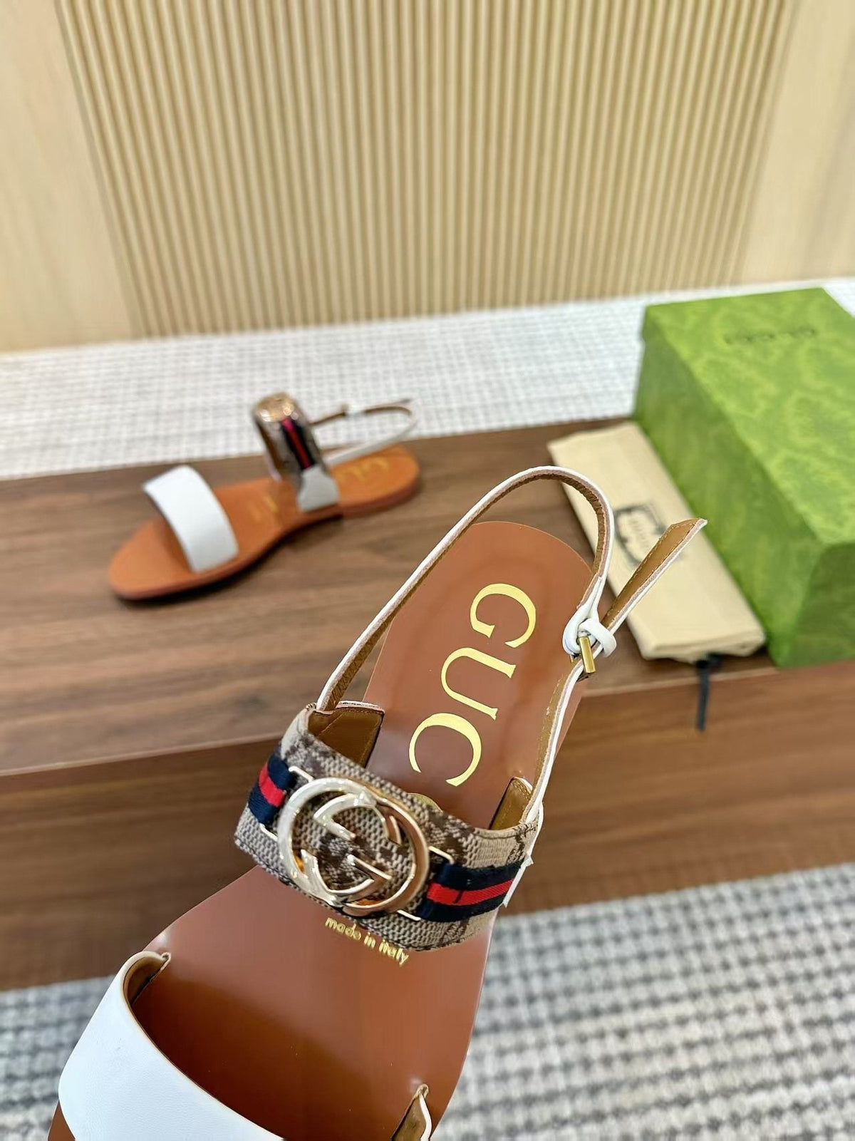 Gucci Logo Hardware Ankle-Strap Sandals