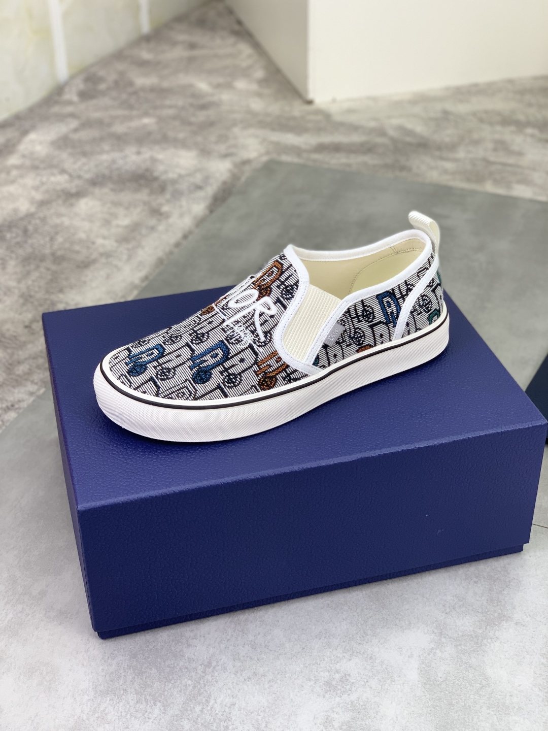 Dior Navy Patterned Slip-On Canvas Shoes