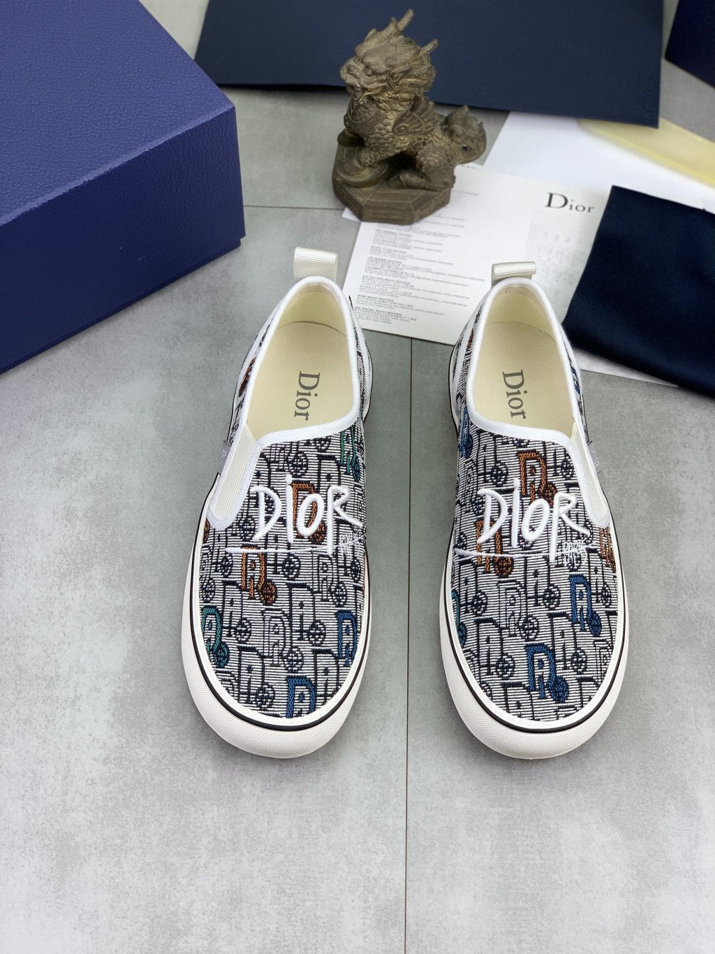 Dior Navy Patterned Slip-On Canvas Shoes