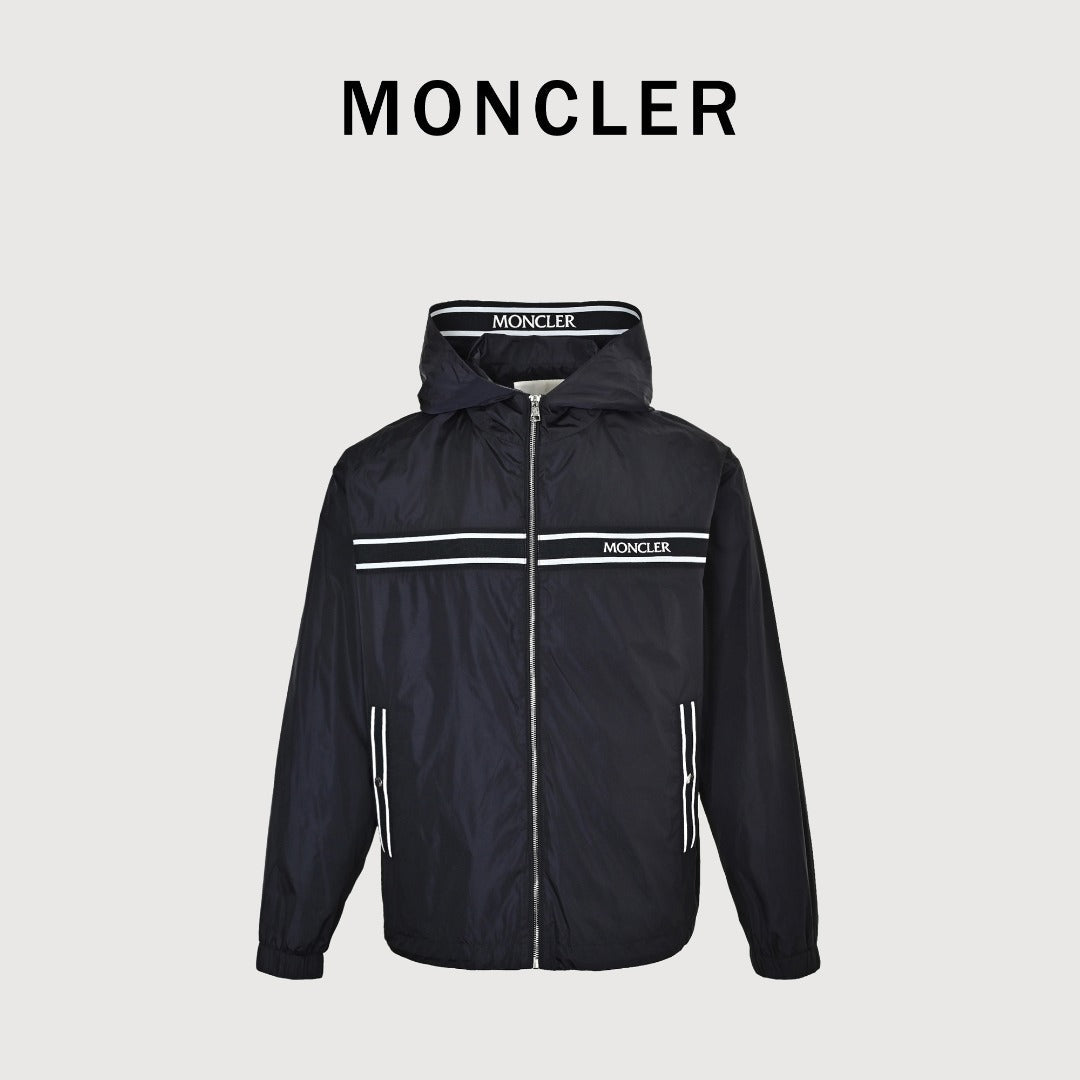 Moncler Chest Logo Embroidered Letter Tape Hooded Zip-Up Jacket