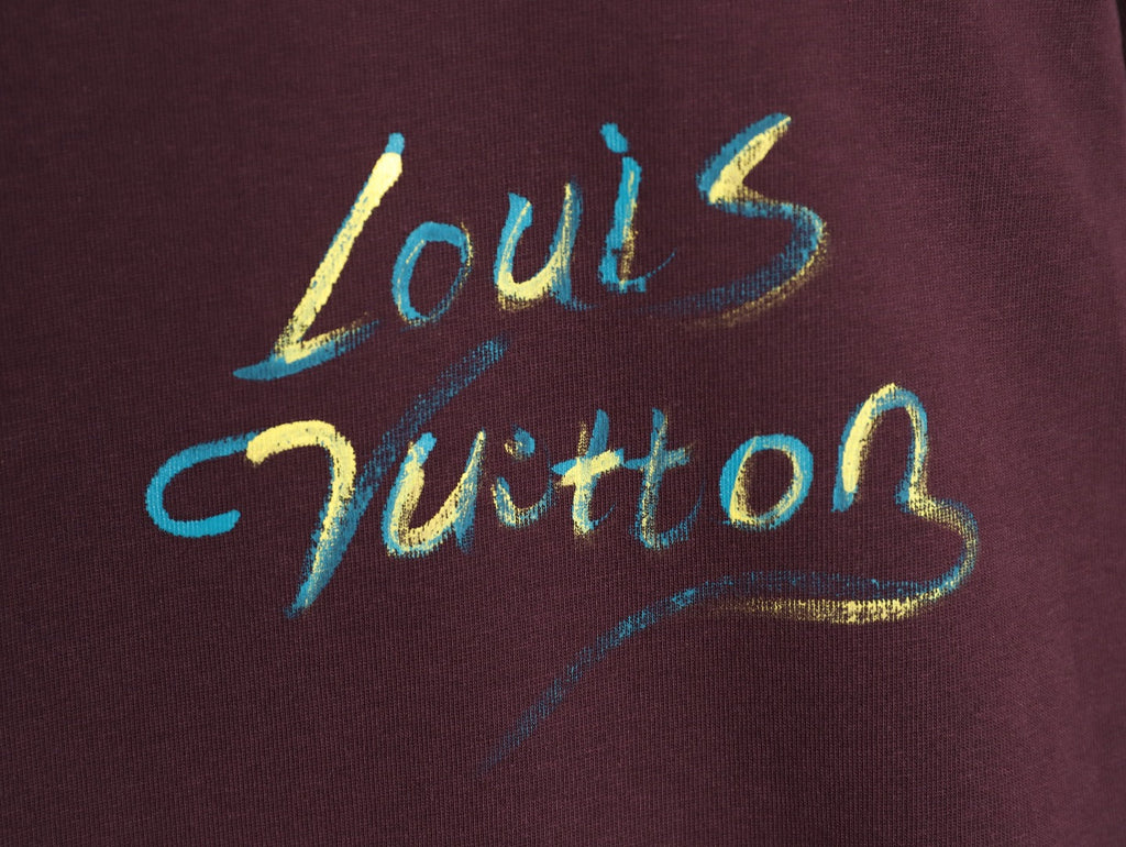 Louis Vuitton Watercolor Fireworks Graphic T-Shirt - Burgundy