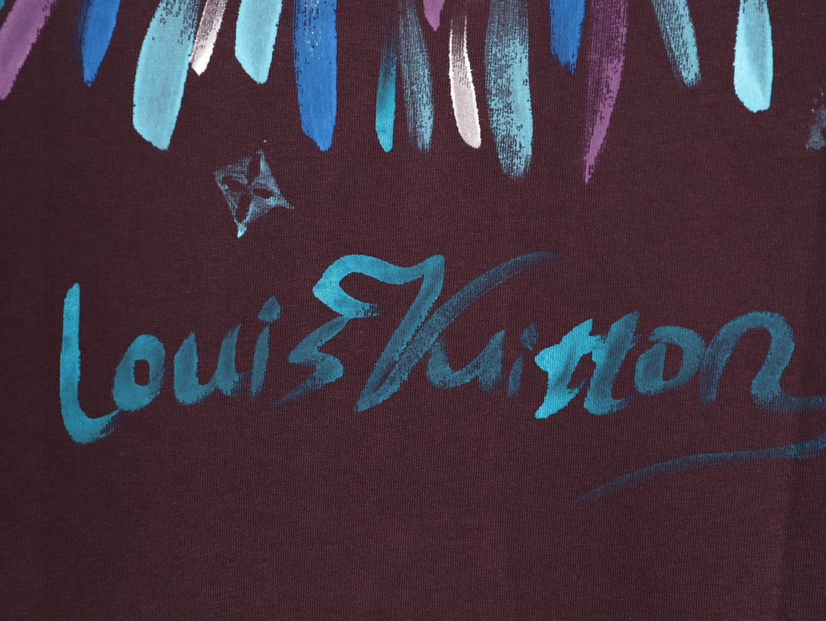 Louis Vuitton Watercolor Fireworks Graphic T-Shirt - Burgundy